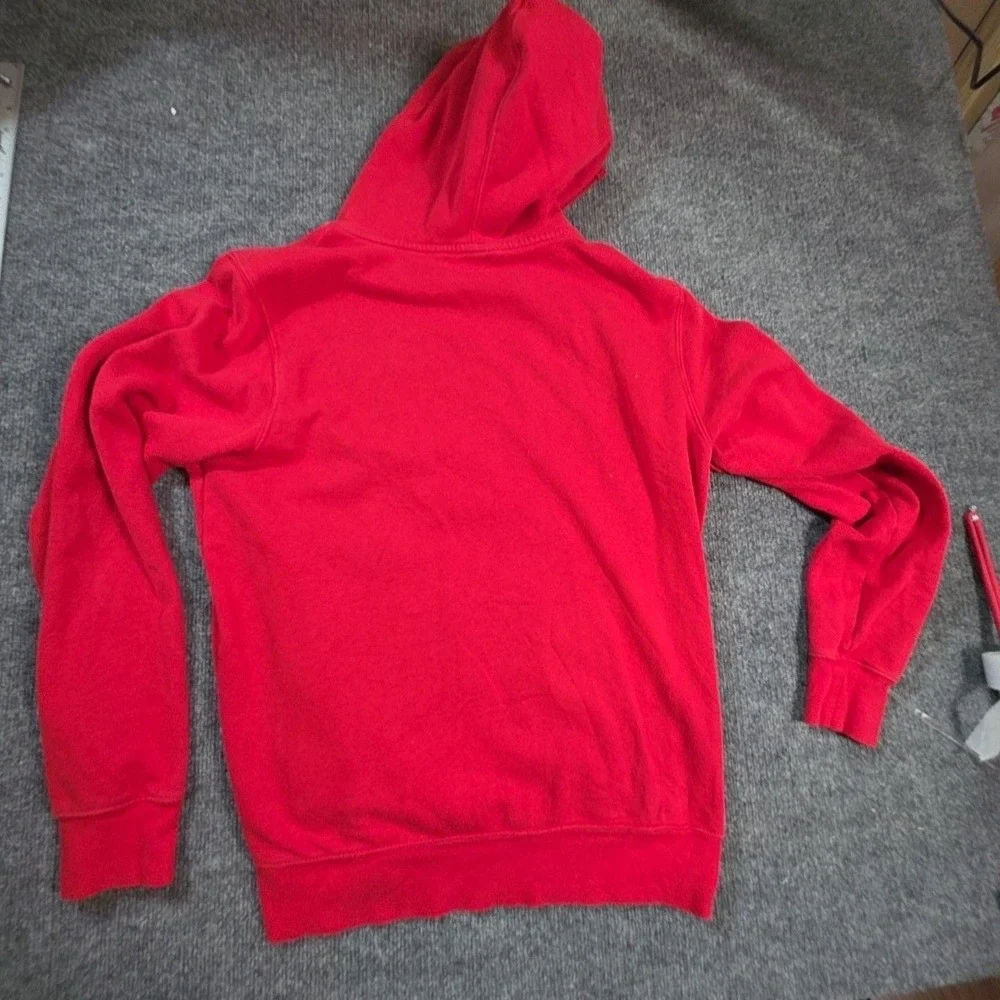 The North Face Hoodie Mens Medium Red Pullover Fleece Sweatshirt Big Logo Front